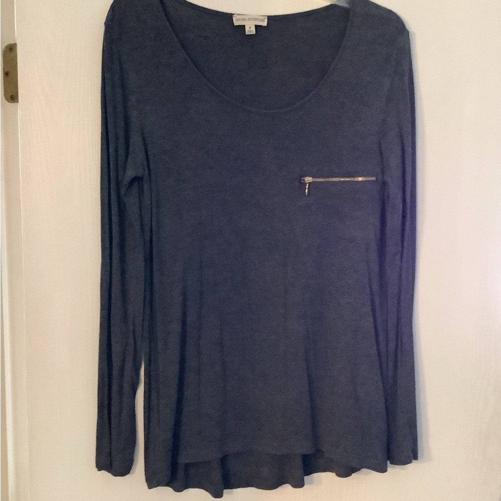 Zenana Outfitters Dark Gray Long Sleeve Top with Gold Zipper